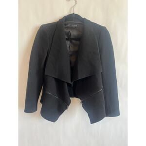 Zara Waterfall Jacket Coat Open Front Zipper Detail Wool Asymmetric Black Size S